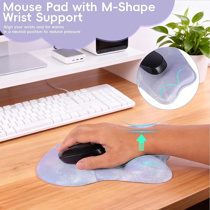 Mouse Pad with Wrist Rest Ergonomic Mouse Pad with Comfortable M-Shape Pain Relief Wrist Support Non-Slip PU Base Mousepad for Laptop, Office & Home (Lavender)