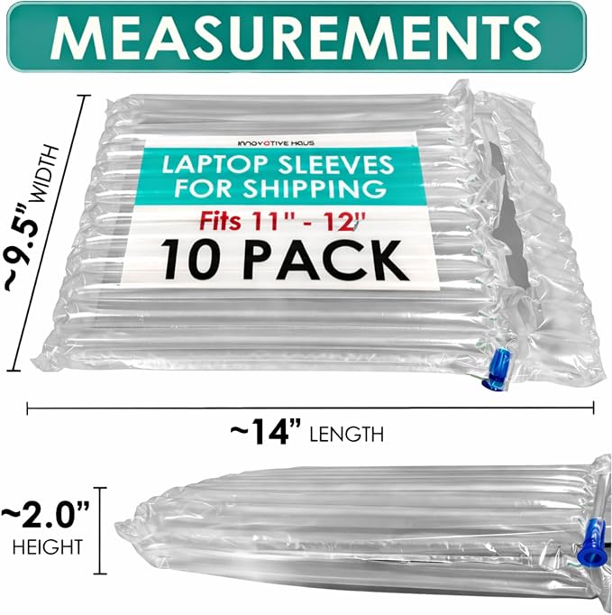 Innovative Haus 10 Pack Inflatable Laptop Protective Bags with Pump. Ideal for 11-12 Inch Notebooks, Lightweight. Alternative to Laptop Shipping Box
