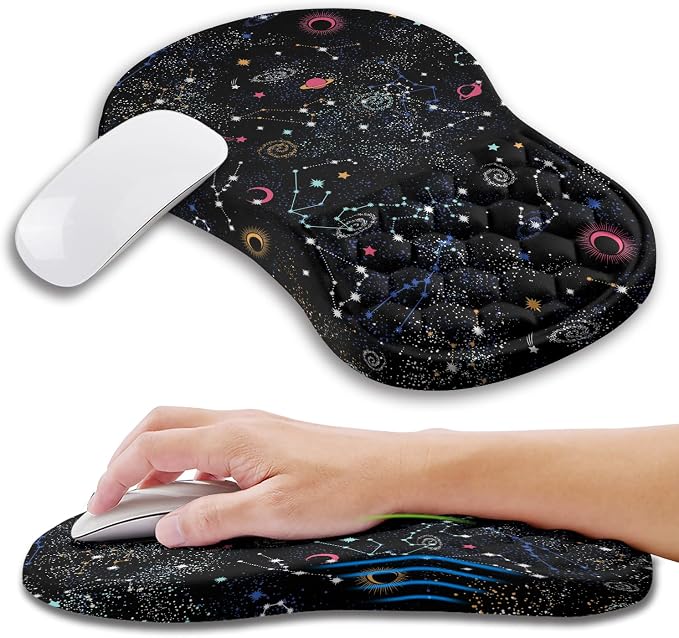 Ergonomic Mouse Pad Wrist Support with Memory Foam Massage Bulge, Carpal Tunnel Pain Relief Mousepad Wrist Rest for Mouse(12x8 inch, Galaxy)