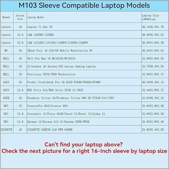 Smatree M103 Hard Protective 15.6 inch Laptop Sleeve Case Compatible for Lenovo LOQ, HP ZBook Fury 16, Alienware 16X/16, Dell Pro Max 16, ASUS ProArt/ROG Strix, for ACER MSI Katana Crosshair(X8303)