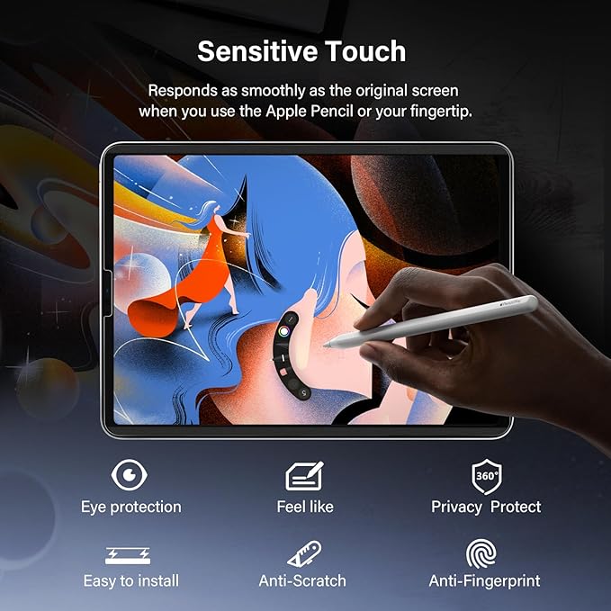 Magnetic 360° Privacy Screen Protector for iPad Air 13 Inch M2/M3/M4 (6/7/8th Generation, 2024/2025/2026), Case Friendly Blue light Blocker Anti-glare Eye Strain Filter, Removable Anti Spy Film Support Apple Pencil