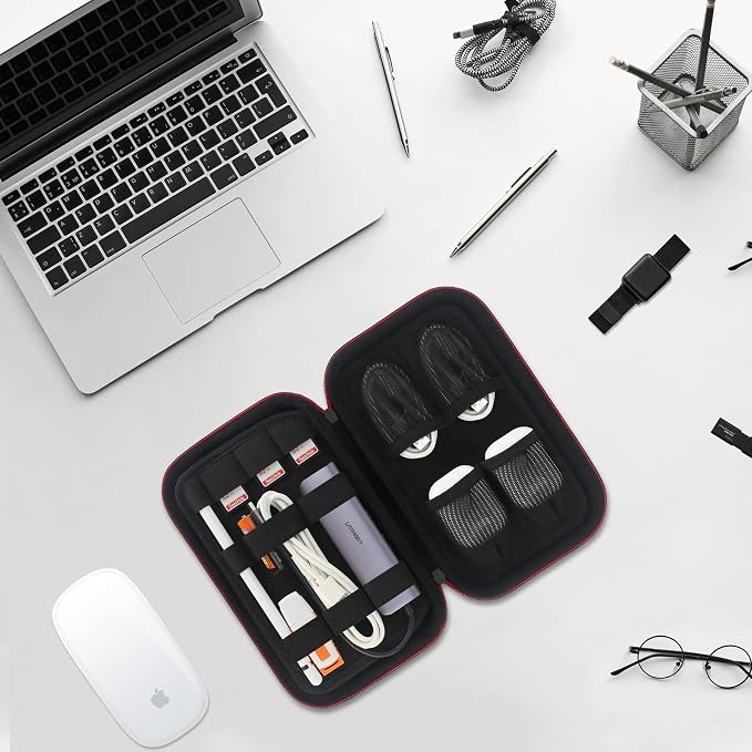 Elonbo Hard Travel Cords Organizer Universal Small Electronic Accessories Carrying Case for Chargers Cables MacBook Adapter Magic Mouse Apple Pencil USB Flash Disk Tech Portable Storage Bag, Black