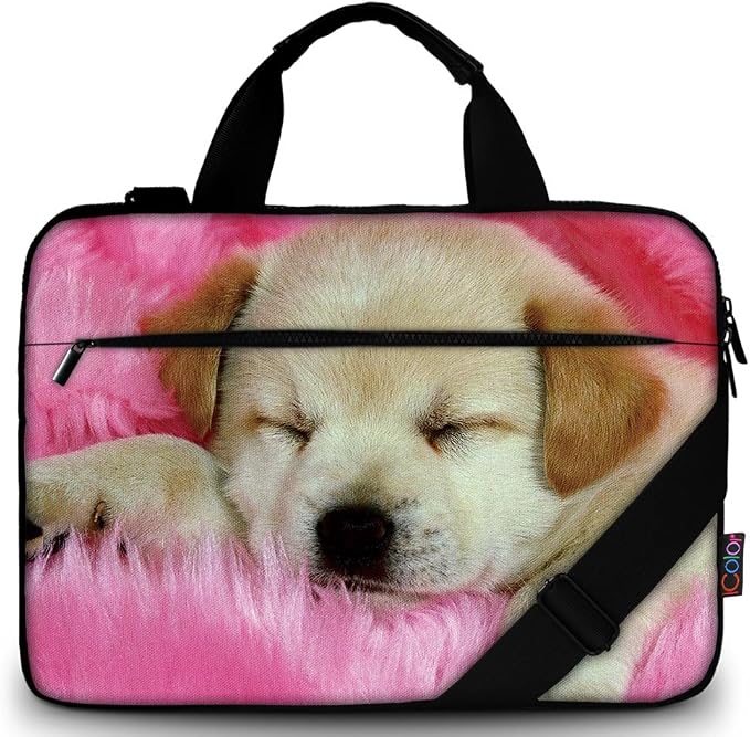 icolor 14.5 15 15.6 Inches Canvas Laptop Shoulder Bag Case,Messenger Bag Sleeve Pouch,Travel Briefcase,Computer Ultrabook Notebook Protective Carrying Bag with Adjustable Strap (Sleepy Dog)
