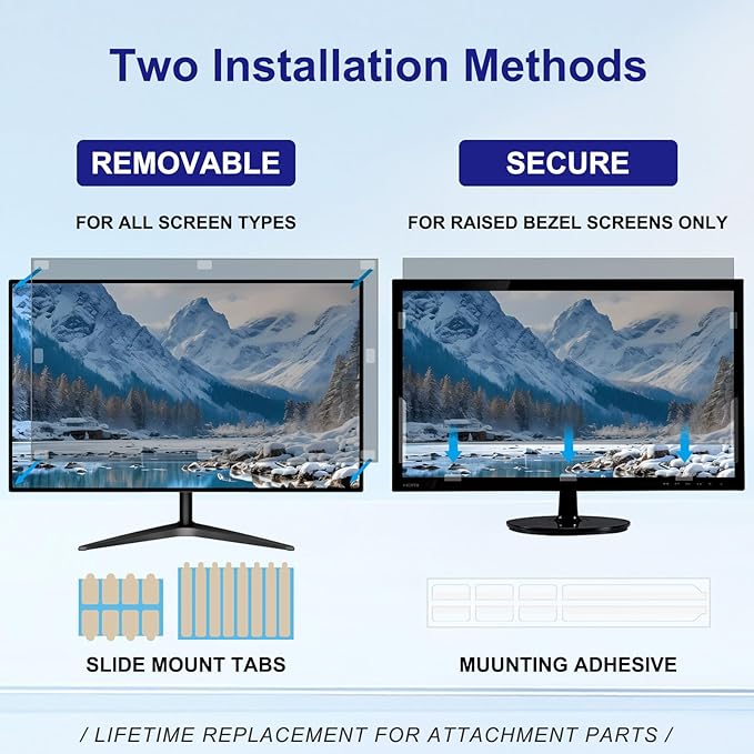 24 Inch Privacy Screen for Computer Monitor 16:9 Aspect Ratio, Eye Protection Anti Blue Light Glare Shield, 24 Inch Removable Black Blackout Anti Spy Desktop Security Private Filter