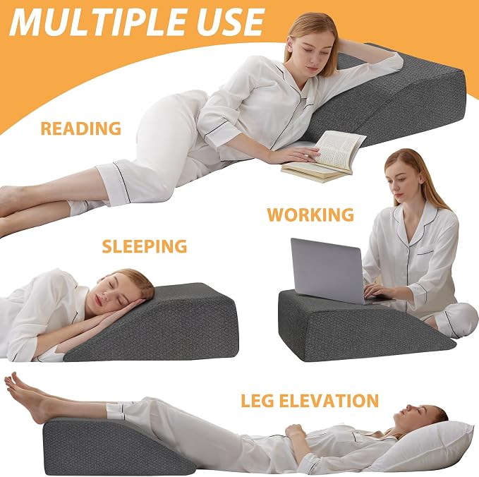 Bedluxe Leg Elevation Pillows, Leg Pillows for Sleeping, Cooling Gel Memory Foam Top, Wedge Pillow for Legs, Leg Wedges for Circulation, Swelling, After Surgery - Removable Cover (8 Inch, Black)