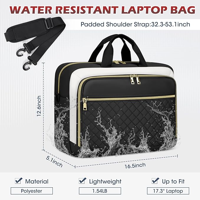 NEWHEY Laptop Bag 17.3 Inch Laptop Briefcase for Women Men Waterproof Shoulder Messenger Bag Large Computer Bag for Business Office Work College, Black&Beige