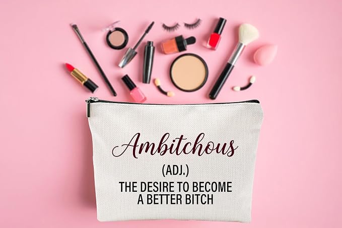ZUYUROU Funny Makeup Bag, Double-Sided Canvas Cosmetic Pouch with Zipper, Travel Toiletry Organizer for Everyday Carry, Gag Gift for Women Coworkers and Friends