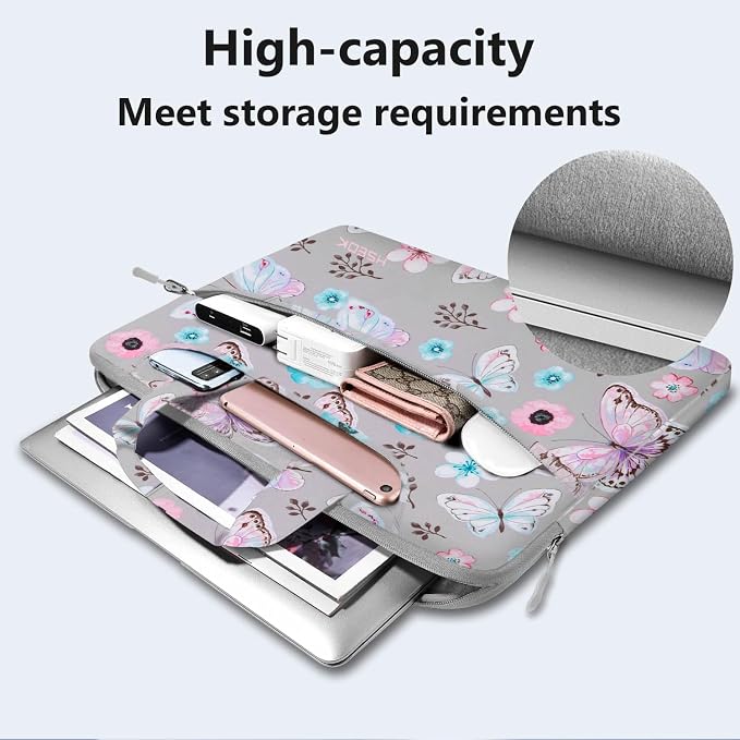 Hseok Laptop Shoulder Bag 13-14 inch Shockproof Water-Resistant HandBag with Small Case Compatible with MacBook Pro/Neo 14" M5/M4/M3/M2/M1, Mac Air/Pro 13.3", XPS 13/14, Most 13"-14" PC,Butterfly