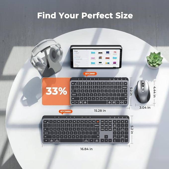 MEETION Wireless Bluetooth Keyboard and Mouse Combo, Rechargeable Slim Wireless Keyboard and Mouse, 3 Multi-Device Connection, Low-Profile Compact Keyboard, for PC Laptop Tablet iPad, Windows/Mac/iOS
