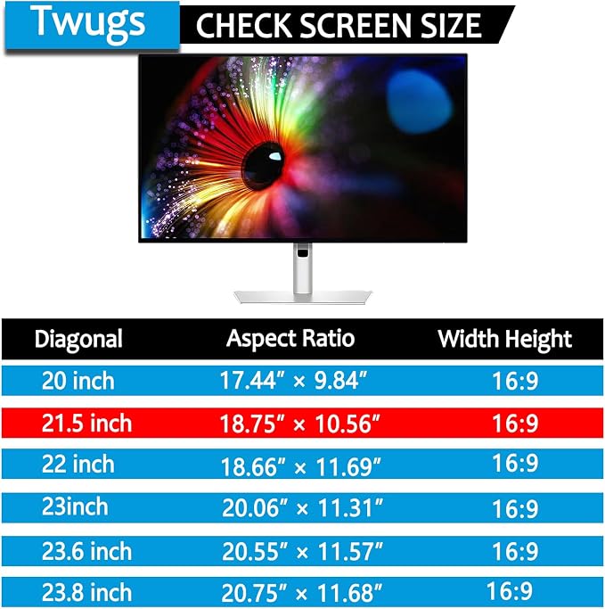 [1 Pack] Twugs Computer Privacy Screen 21.5 Inch, Privacy Screen for Computer Monitor, Anti-Glare & Anti-Blue Light Privacy Filter for Computer Display