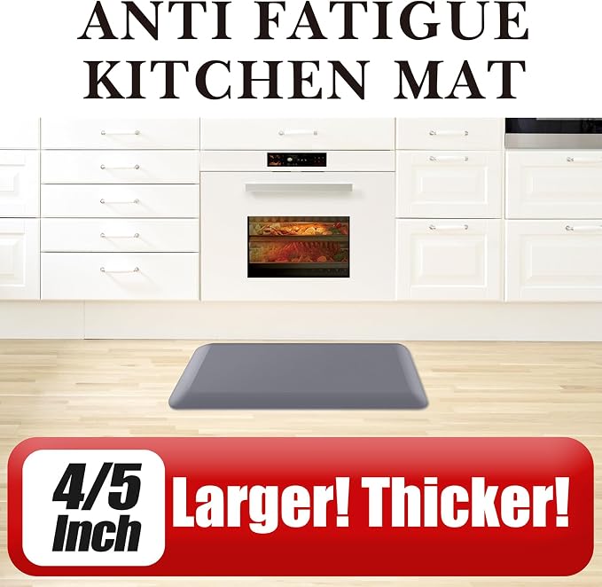 4/5 Inch Thick Kitchen Mat - Cushioned Anti Fatigue Mats for Kitchen Floor - Easy to Clean, Waterproof, Non-Slip Kitchen Rug for Sink, Office, Kitchen (24''x70'' Grey)
