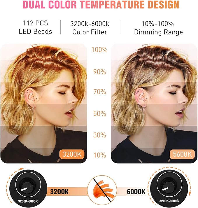 Ring Light 18 Inch LED Ringlight Kit with 73 inch Tripod Stand with Phone Holder Adjustable 3200-6000k Color Temperature Circle MUA Lighting for Camera for Vlog, Makeup,Youtobe, Video Shooting, Selfie