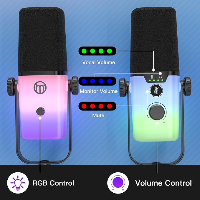 ZealSound USB Gaming Microphone,PC Microphone for Phone Tablet with RGB for Streaming Podcast Vocal Recording ASMR, Computer Mic with Noise Cancellation,Mute Button,Gain Knob,Desktop Arm Boom Stand