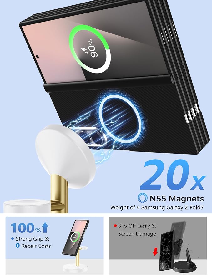 Magnetic Wireless Charger for Samsung, 3 in 1 Super Fast Charging Station Compatible with MagSafe, Phone Charger Stand for Samsung Galaxy S26 Ultra S25 Z Fold/Flip 7, Watch Ultra 8 7 6, Buds 4/3 Pro