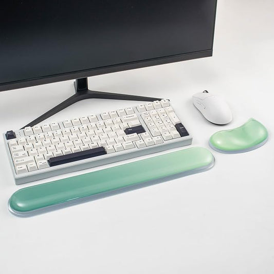 Gel Keyboard and Mouse Wrist Rest Set –Green Clear Wrist Rest for Computer Keyboard 60%/68%/75%, Comfort & Support for Typing and Gaming