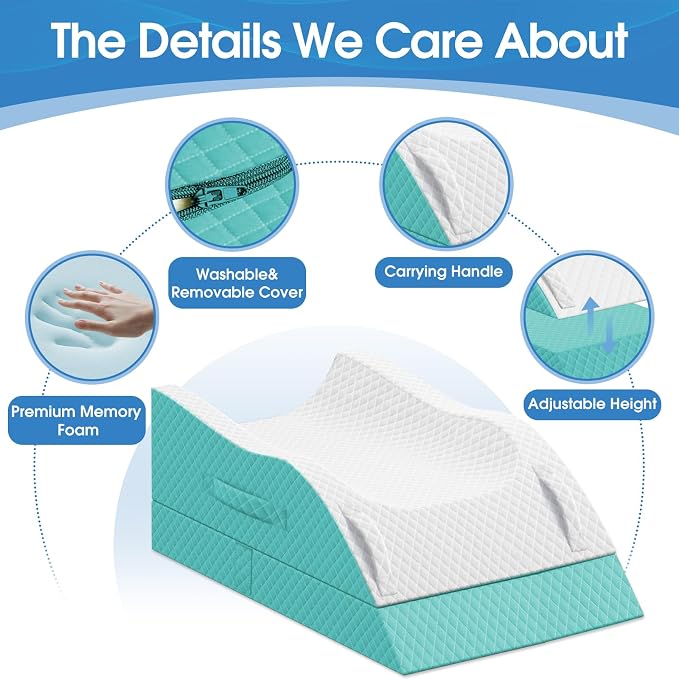 TranquilRelax Elevation Pillows for Leg After Surgery, Memory Foam Adjustable Wedge Pillow for Injury or Rest, Ankle Pillow for Sleeping Blood Circulation Green/Double Leg