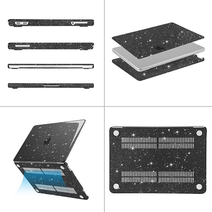 MOSISO Sparkly Glitter Case Compatible with MacBook Neo Case 13 inch 2026 Release Model A3404 with A18 Pro Chip, Crack-Resistant Protective Hard Shell Case&Keyboard Cover&ScreenFilm&Pouch, Black