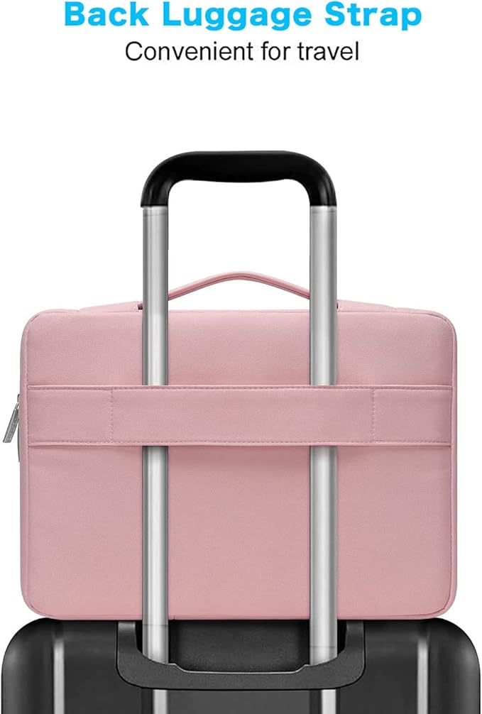 MOSISO 360 Protective Laptop Sleeve 16 inch, 15-15.6 inch Laptop Case, Compatible with MacBook Air 15 inch M4 M3 M2/Pro 16 inch M4 M3 M2 M1, HP Acer Notebook,Horizontal Bag with Belt&Right Pocket,Pink