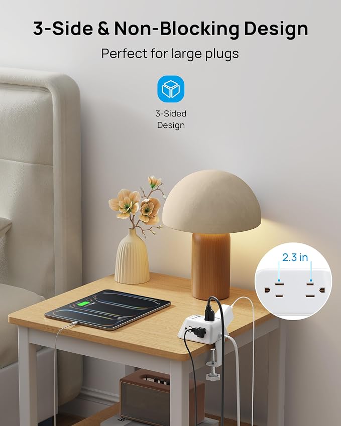TROND Desk Clamp Power Strip with USB C PD 20W, Desktop Charging Station with 5 AC Outlets, 1440J Surge Protector, Fit 1.97in Tabletop Edge Thick, Extension Cord 6ft for Home Office Essentials, White