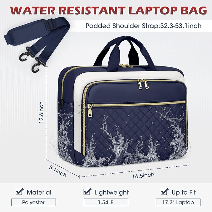 NEWHEY Laptop Bag 17.3 Inch Laptop Briefcase for Women Men Waterproof Shoulder Messenger Bag Large Computer Bag for Business Office Work College, Blue&Beige