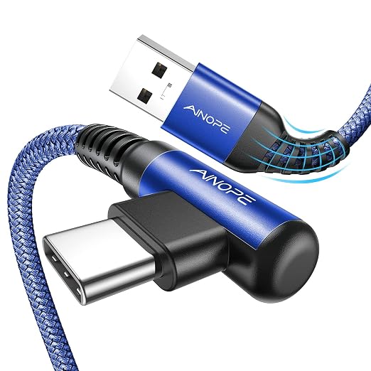 1.6FT USB to USB C Cable, 3.1A C Charger Cable Fast Charging Right Angle, Type C Cable Samsung Resistant Nylon Braided Compatible with Galaxy S22 S21 S10, Note 10 9 A51 LG G8 G7 Charging Cord