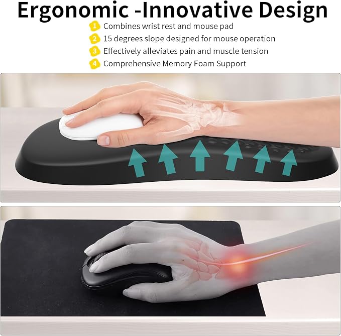eulps Ergonomic Mouse Pad with Wrist Rest Support, Mousepad with Comfortable Memory Foam Wrist Rest and Non-Slip PU Base for Pain Relief, Computer, Laptop, Office, Home