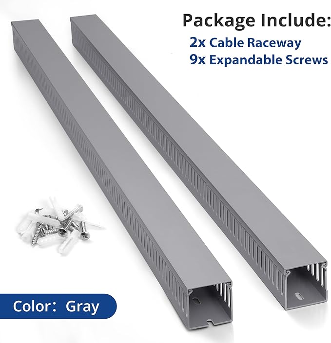 ZhiYo 3x3in Cable Raceway, 6.6ft Large Wire Tray, Cord Hider for Network Cable Management, Wire Covers for Cords Computer Under Desk, Cord Cover Wall Cable Hider Cable Cover, Gray