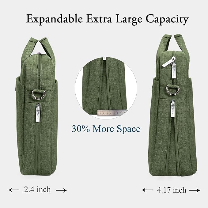 Voova Laptop Bag Case 15 15.6 16 Inch, Computer Sleeve Messenger Bag with Shoulder Strap Expandable Waterproof Business Briefcase for Men Women to Work Travel School, Fit 14-16 Inch Laptop, Army Green