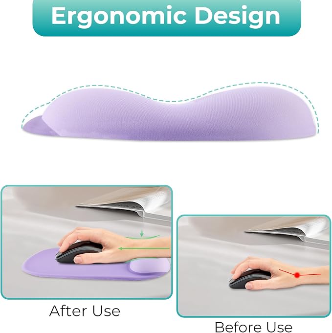 Mouse Pad with Wrist Rest Support, Ergonomic Mousepad with Comfortable Gel Cushion, Gaming Mouse Pad with Non-Slip PU Base, Relieve Pain Relief, for Home Office Computer Laptop, Purple