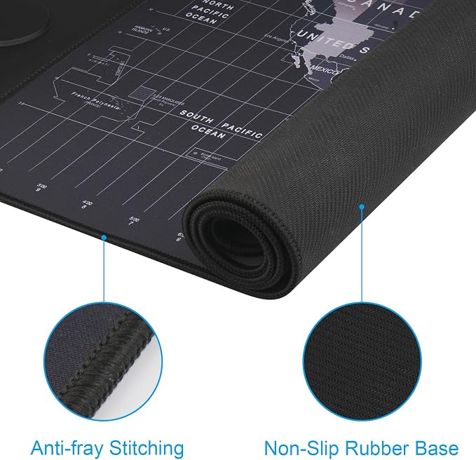 VOVIPO Wireless Charging Mouse Pad 15W, Waterproof Gaming Mousepad with Ultra-Smooth Surface, Non-Slip Base, XXL Large Desk Mat 90 x 40cm,Black World Map Computer Desk Pad for MacBook, PC, Laptop