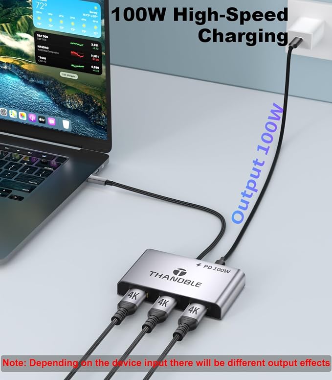 USB C to 3 HDMI Adapter with 100W PD Charging, Triple 4K60Hz Monitor Extender for Dell/Surface Pro/HP, HDMI Splitter Extended Display Hub, Plug & Play Laptop Multi-Screen Adapter