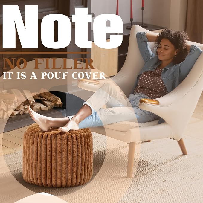 Teenyyou 2 Pcs 20 x 15 Inch Unstuffed Pouf Cover Ottoman Foot Rest - No Filler, Faux Rabbit Fur Foot Stool Floor Bean Bag Floor Chair Storage for Living Room Bedroom Home Decor(Brown)