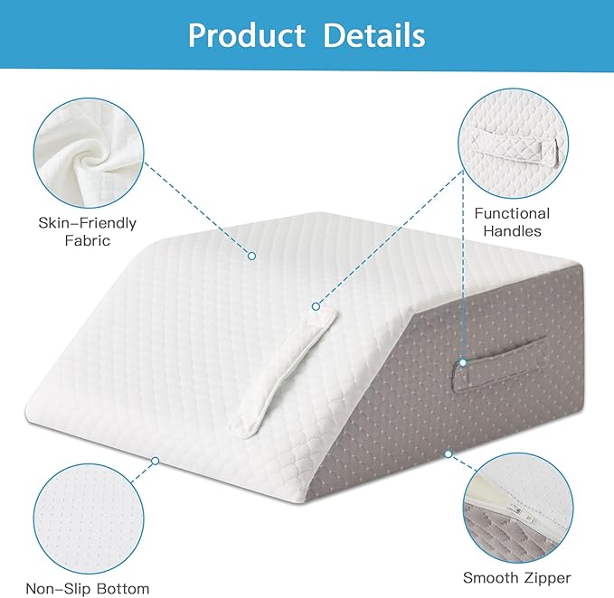 MEGCXIT Leg Pillow Elevation Blood Circulation, Leg Wedge for Elevation for Swelling, Leg Elevating Pillow for After Surgery, Memory Foam Foot Knee Pillow for Back Sleeping 24×19×8 Inch White/Grey