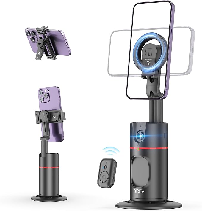 Auto Face Tracking Phone Holder, Magnetic Face Tracking Tripod 360 Rotation with Stand & Remote, Face Body Phone Tracking Tripod, No App, Smart Shooting Camera Mount for Live Video Recording Tiktok