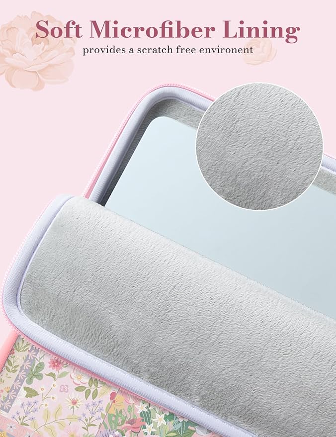 iCasso Laptop Sleeve 13 inch for MacBook Air 13-13.6 inch M5/M4/M3/M2/M1, Cute MacBook Neo/Pro 13 inch, Slim Protective Travel Carrying Case for MacBook Pro 14'', Chromebook, HP, Dell, Pink Flowers