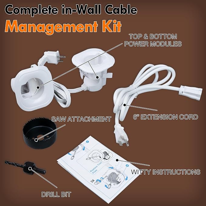 in-Wall TV Cable Management Kit - Wall Cord Hider for Mounted TV, Wide Pass-Through, Includes Installation Tools, Hides Power & Low Voltage Wires for Home Theater Gaming
