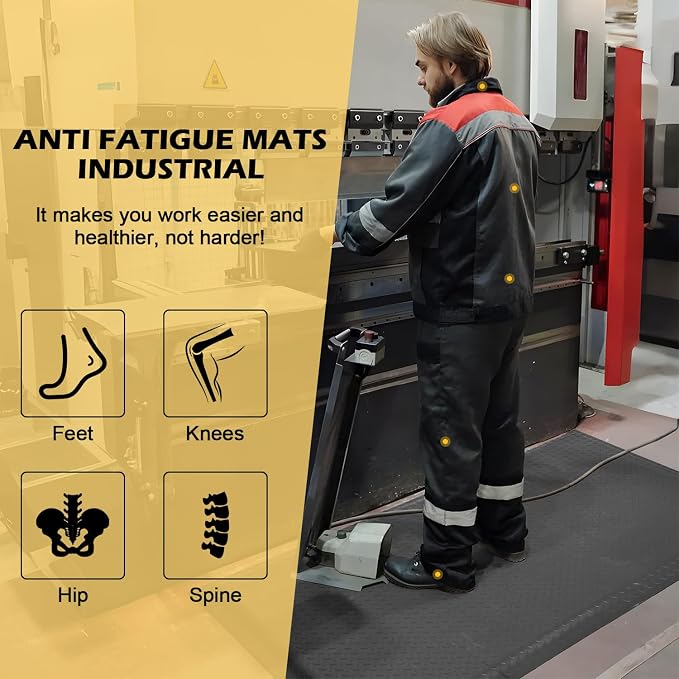 3 x 7 FT Anti Fatigue Mats Industrial 15/16 Inch Thick Soft Sponge Ergonomic Mat Durable Heavy Duty Diamond Plate for Standing Non Slip Industrial Grade Floor Mat for Leg & Back Pain (Gray)