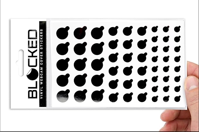 Blocked Original Vinyl Webcam Cover Stickers | Restickable & Stackable Privacy Covers | for All Camera-endable Devices | 3-Sizes | 57 Black Tabbed (Ultra Glossy)