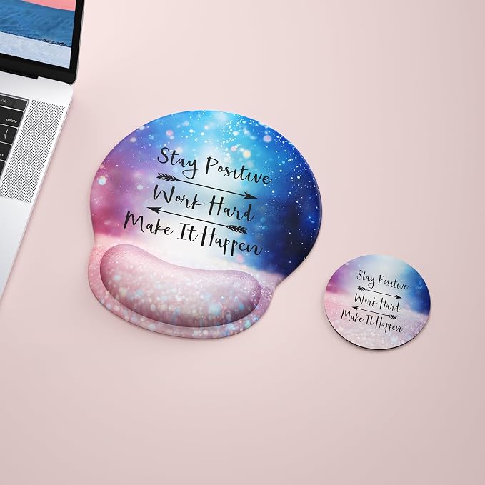 Ergonomic Mouse Pad with Wrist Rest,Mousepad with Wrist Support - Cute Gel Portable Mouse Pads for Desk Laptop,Computer,Office & Home Decor-(Glittery Blue Pink)