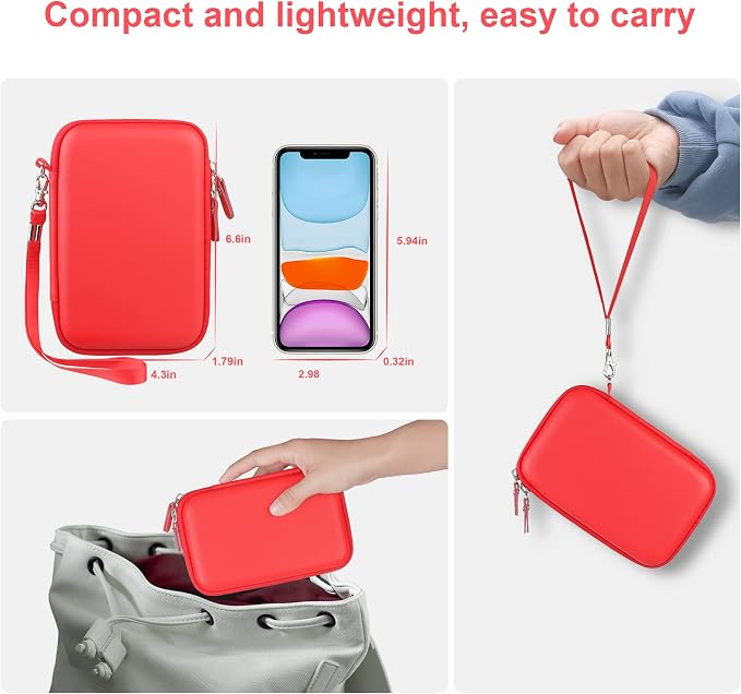 Canboc Carrying Case for MacBook Air Pro Charger MagSafe/MagSafe 2 Power Adapter, iPhone 14/14 Pro MagSafe Charger, USB C Hub, Type C Hub, USB Multiport Adapter, Hard Shockproof Bag, Red