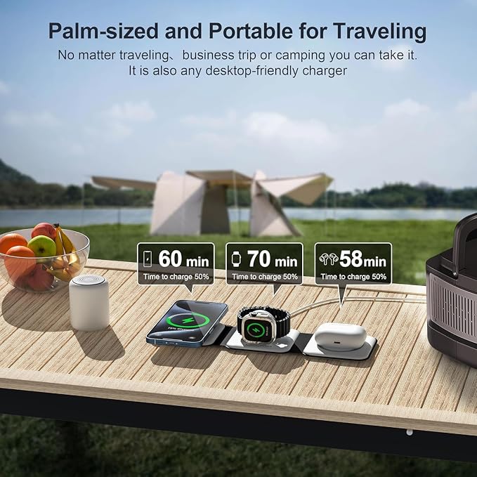 3 in 1 Charging Station for Multple Devices,Foldable 3 in 1 Wireless Charger for Travel,Nano Wireless Charging Station for iPhone16 15 14 13 12 Pro Max/Watch 10 9 8 7 6 5 4 3 Ultra/AirPod Pro