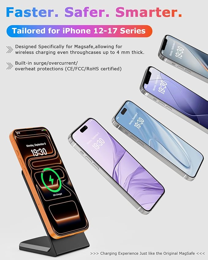 Mag.Safe Charger Stand for iPhone, Magnetic Wireless Charging Station for iPhone 17/16/15/14/13/12 Series (Onxy Black)