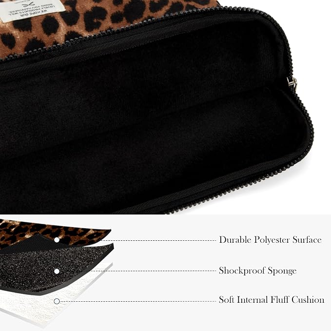 Cute Bow Laptop Case Coquette 13-15 Inch Puffy Laptop Sleeve Accessories Aesthetic Quilted Computer Bag for MacBook (Leopard Brown, 13-14inch)