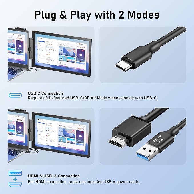 Laptop Screen Extender, 14" FHD 1080P IPS Laptop Monitor Extender with USB C/HDMI Port, Plug and Play Screen Portable Extended Monitor for 14"-15.6" Laptops