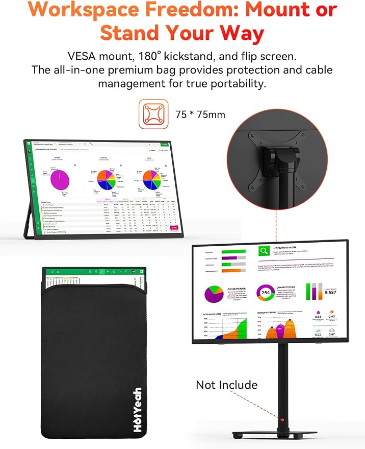 15.6“ Wireless Portable Monitor Battery-Powered, Support AirPlay Miracast, 1080P IPS Monitor USB-C HDMI External Display, 2nd Screen for Laptop MacBook PC Phone Tablet, w/Built-in Battery(4- 5H)
