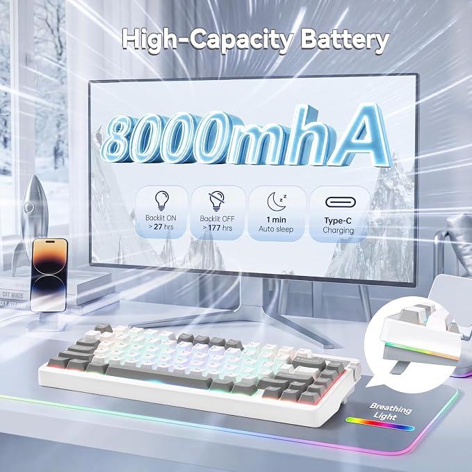 X Aula Nova75 Mechanical Gaming Keyboard,75% Compact Wireless Keyboard with Screen & Knob,Gamer for Pre-lubed Switches 8000mAh Computer Keyboards,RGB Backlit,Custom Hot Swappable,BT/2.4GHz/USB-C