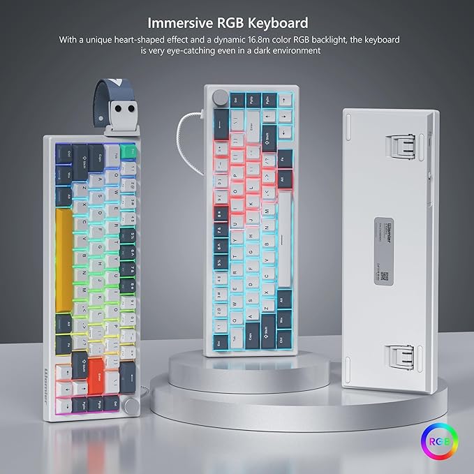 Womier VK66 PRO 60% Gaming Keyboard Wired, QMK/VIA Creamy Mechanical Keyboard, Hot Swappable Gasket Mount RGB Key Board & Translucent Keycaps (White)