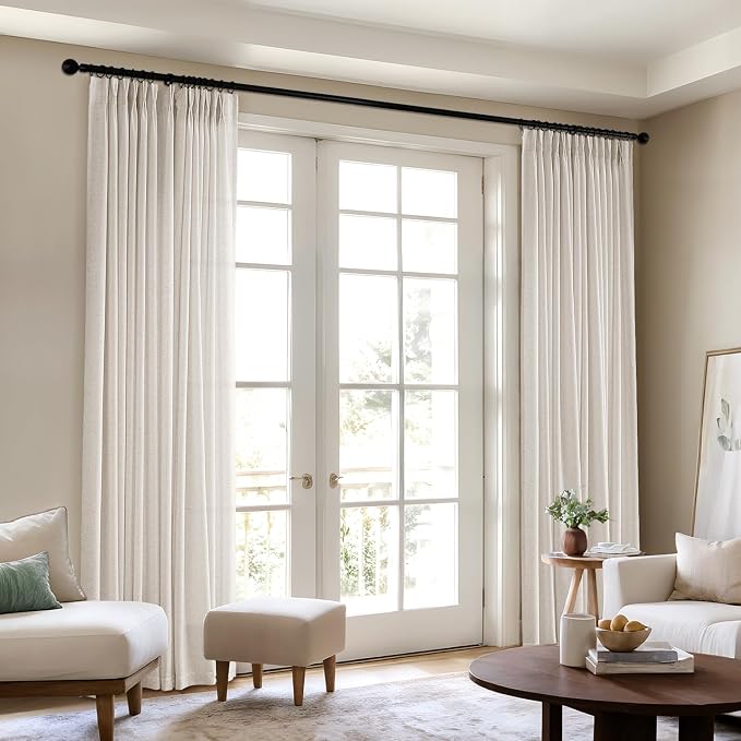 Memory Trained Pinch Pleated Curtains 105 Inches Long, Viral Linen Pinch Pleat Sheer Curtains with Ring Hooks&Clips for Track System Living Room, Natural Light Filtering Privacy Curtain 2 Panel Set