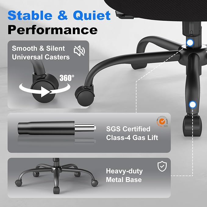 Ergonomic Office Chair, High Back Home Desk Chair with Adjustable Lumbar Support, Flip-Up Arms, Headrest, 90-135° Tilt Lock, Wide Big and Tall Mesh Computer Seating with Wheels