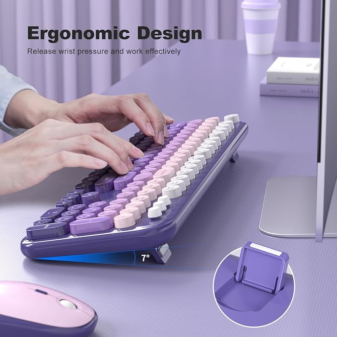 MOFII Wireless Keyboard and Mouse Combo, 2.4GHz Retro Typewriter Keyboard Full Size, Quiet Click Mouse, USB Receiver Plug and Play, for PC, Laptop, Desktop, Windows (Purple Gradient)